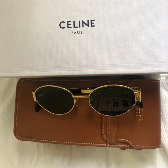 Celine Triomphe Metal Sunglasses Gold/Green - Picture 2 of 6
